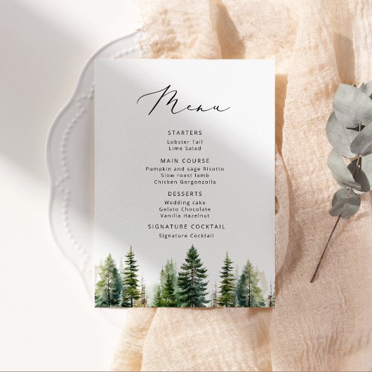 Menu de mariage élégant Minimaliste arbre de pin