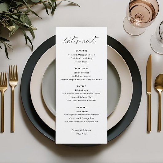 Menu de mariage élégant moderne