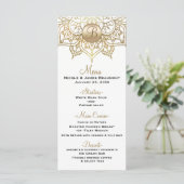 Menu de mariage élégant moderne blanc mandala doré (Debout devant)