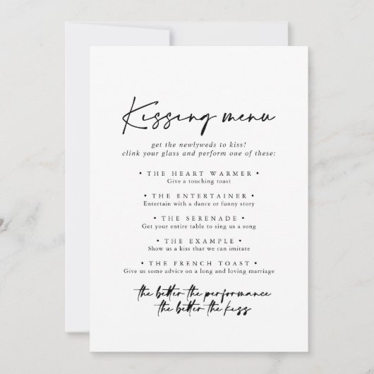 Menu de mariage élégant moderne Kissing Carte de j (Devant)