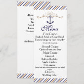 Menu de mariage élégant nautique rayé or bleu (Devant / Derrière)