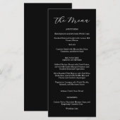 Menu de mariage élégant noir et blanc (Devant / Derrière)