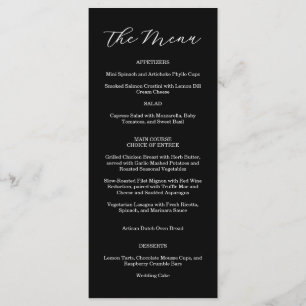 Menu de mariage élégant noir et blanc