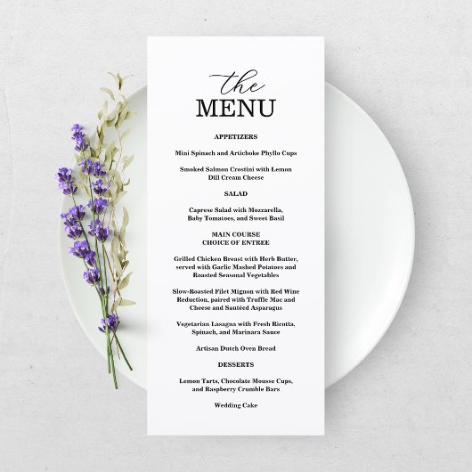 Menu de mariage élégant noir et blanc