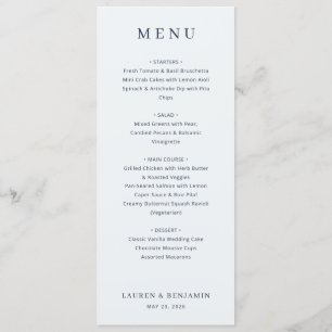 Menu de mariage élégant noir et blanc