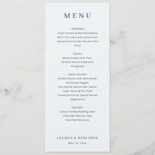 Menu de mariage élégant noir et blanc (Devant)