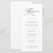 Menu de mariage élégant noir et blanc calligraphié (Devant / Derrière)