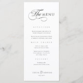 Menu de mariage élégant noir et blanc calligraphiq (Devant)