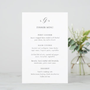 Menu de mariage élégant noir et blanc intemporel