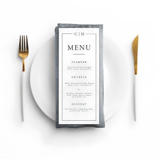 Menu de mariage élégant noir et blanc minimaliste