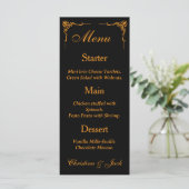 Menu de mariage élégant noir et or (Debout devant)