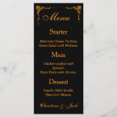 Menu de mariage élégant noir et or (Devant)