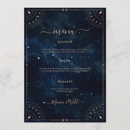 Menu de mariage élégant nuit étoilée (Devant)