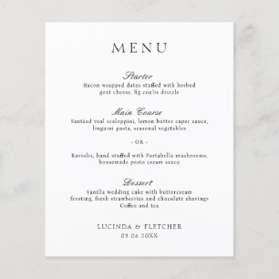 Menu de mariage élégant Old Money noir et blanc