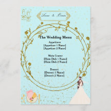 Menu de mariage élégant or géométrique bleu poussi