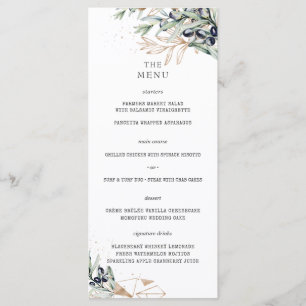 Menu de mariage élégant or vert olive