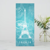 Menu de mariage élégant Paris romantique Bleu (Debout devant)