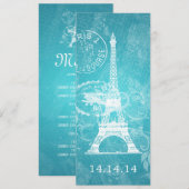Menu de mariage élégant Paris romantique Bleu (Devant / Derrière)