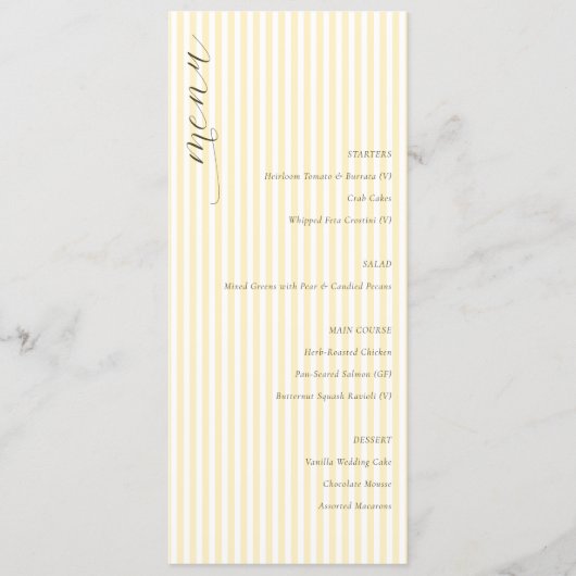 Menu de mariage élégant rayé de crème (Devant)