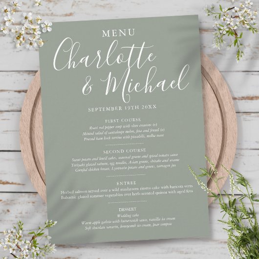 Menu de mariage élégant Silver Sage Signature