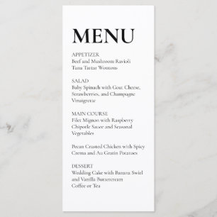 Menu de mariage élégant simple noir et blanc