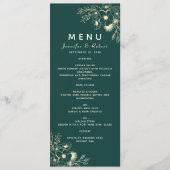 Menu de mariage élégant vert émeraude (Devant)