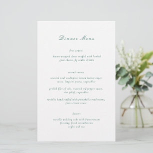 Menu de mariage élégant vert émeraude propre
