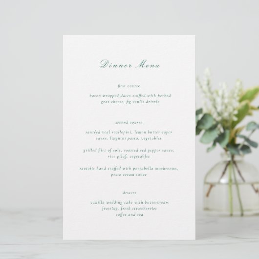 Menu de mariage élégant vert émeraude propre (Debout devant)
