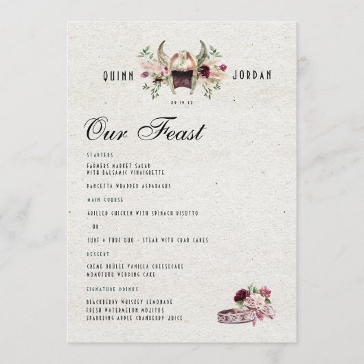 Menu de mariage élégant Viking Norrois (Devant)