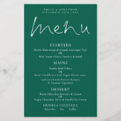 Menu de mariage émeraude à l'écriture élégante et (Devant)