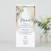 Menu de mariage en bois floral avec arche en verdu (Debout devant)