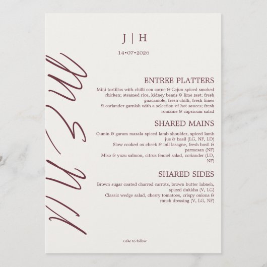 Menu de mariage en Bourgogne (Devant)