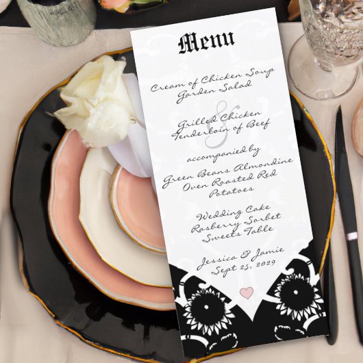 Menu de mariage en damas noir