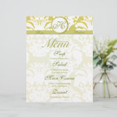 Menu de mariage en damassé vert citron et or avec (Debout devant)