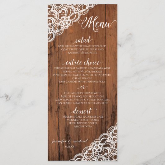 Menu de mariage en dentelle couleur modifiable Boi (Devant)