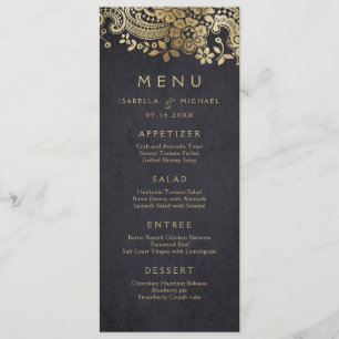 Menu de mariage en dentelle vintage or noir