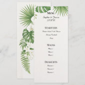 Menu de mariage en marbre avec feuilles de palmier (Devant / Derrière)