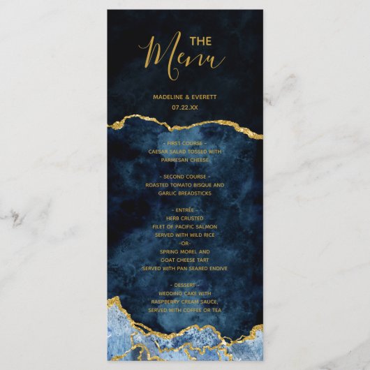 Menu de mariage en marbre d'agate à feuilles d'or (Devant)
