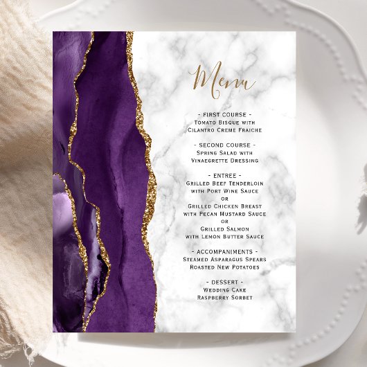 Menu de mariage en marbre d'agate violet Budget