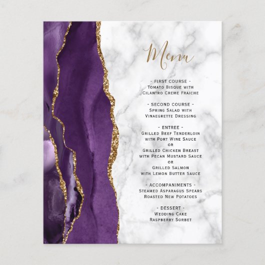 Menu de mariage en marbre d'agate violet or Budget (Devant)