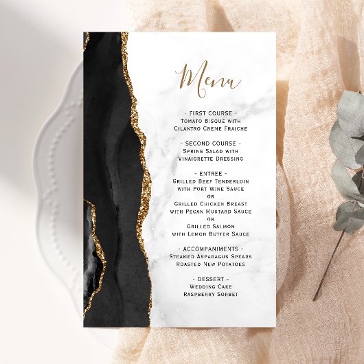Menu de mariage en marbre noir doré Agate haut de 