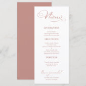 Menu de mariage en or rose, texte espagnol (Devant / Derrière)