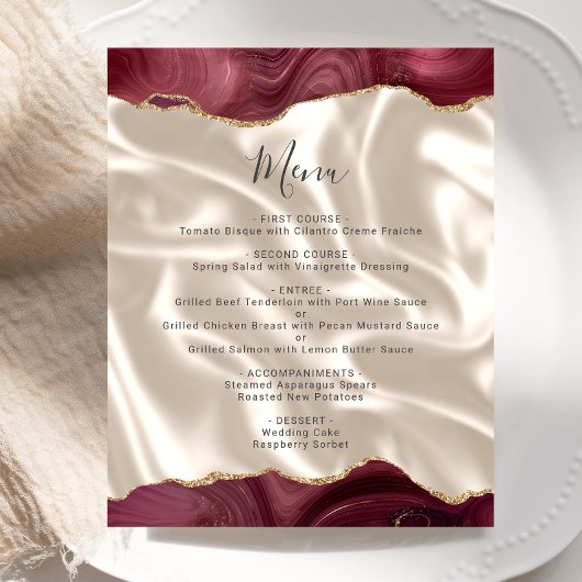 Menu de mariage en soie d'agate dorée de Bourgogne