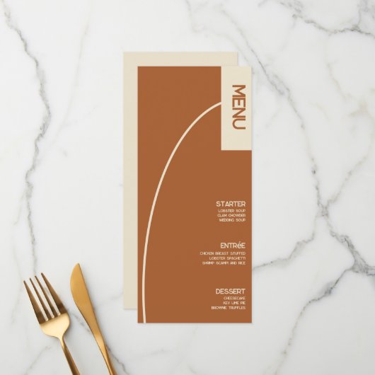 Menu de mariage en terre cuite Arch Tan (Devant/Arrière en situation)