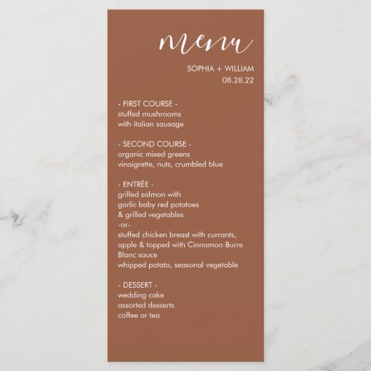 Menu de mariage en terre cuite Boho (Devant)