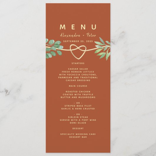 Menu de mariage en terre cuite orange brûlée (Devant)