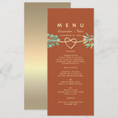 Menu de mariage en terre cuite orange brûlée (Devant / Derrière)