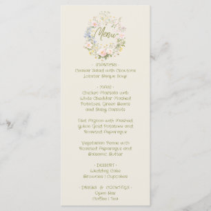 Menu de mariage estival floral dessiné à la main
