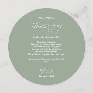 Menu de mariage et carte de remerciement Sage Circ