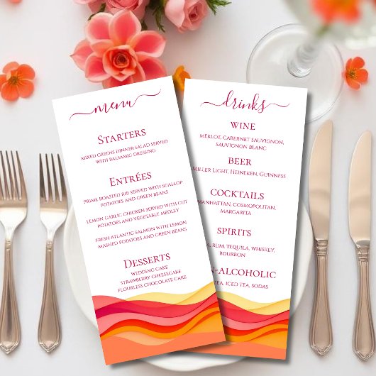 Menu de mariage et de bar pour le dîner avec les v